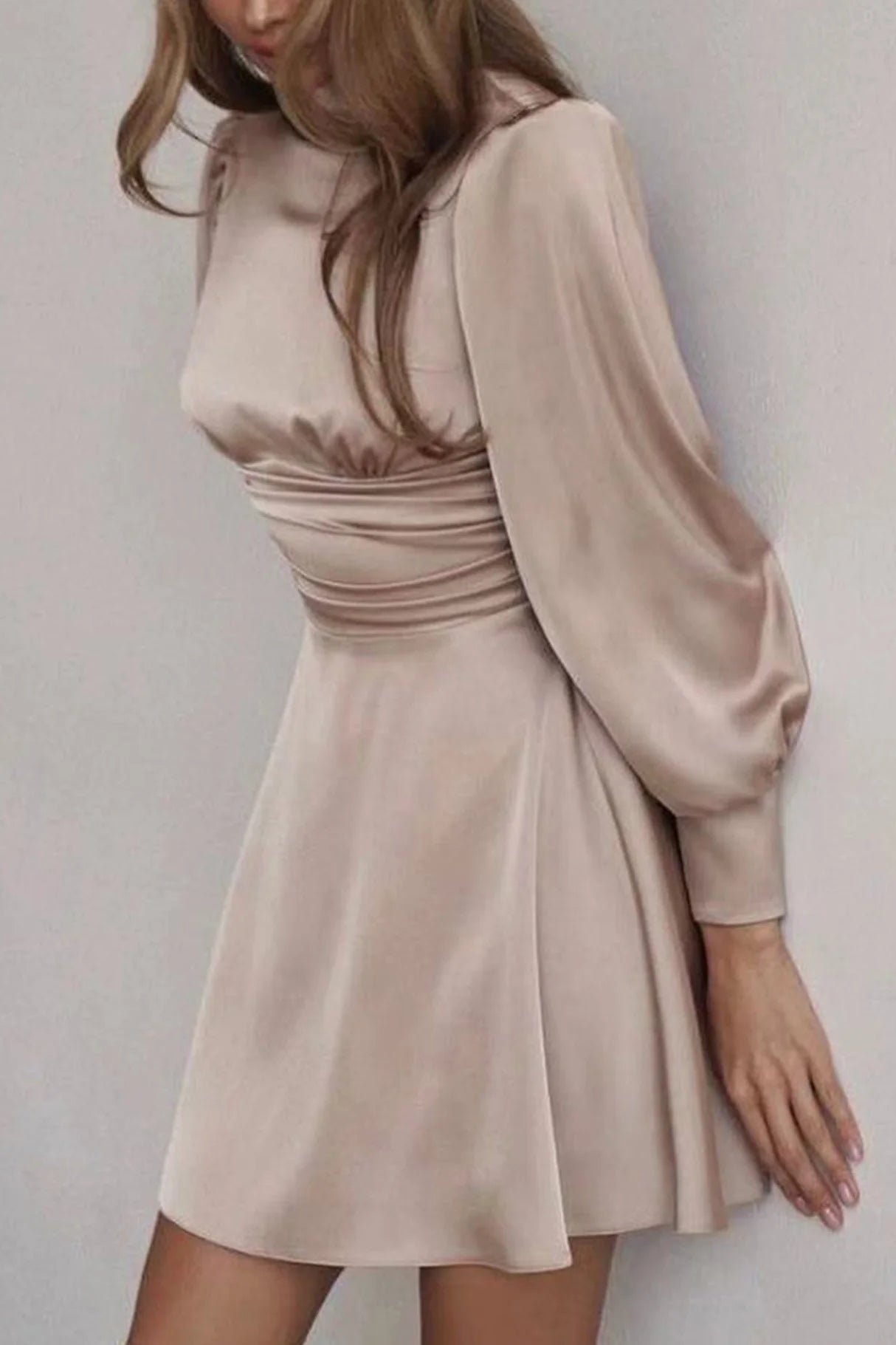 Satin Puff Sleeve Strappy Backless Dresses