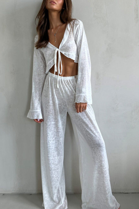 Flare Sleeve Crop Top Long Pants Set