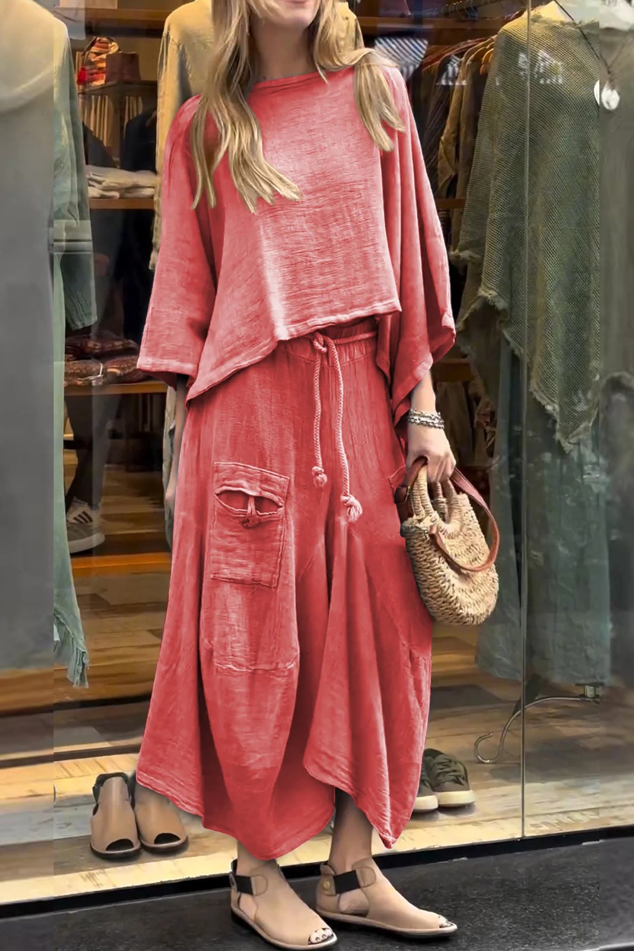 Bat Sleeve Loose Flowy Skirt Set