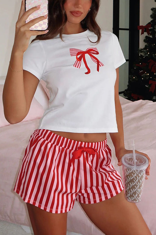 Printed Crew Neck T Shirt Shorts Set