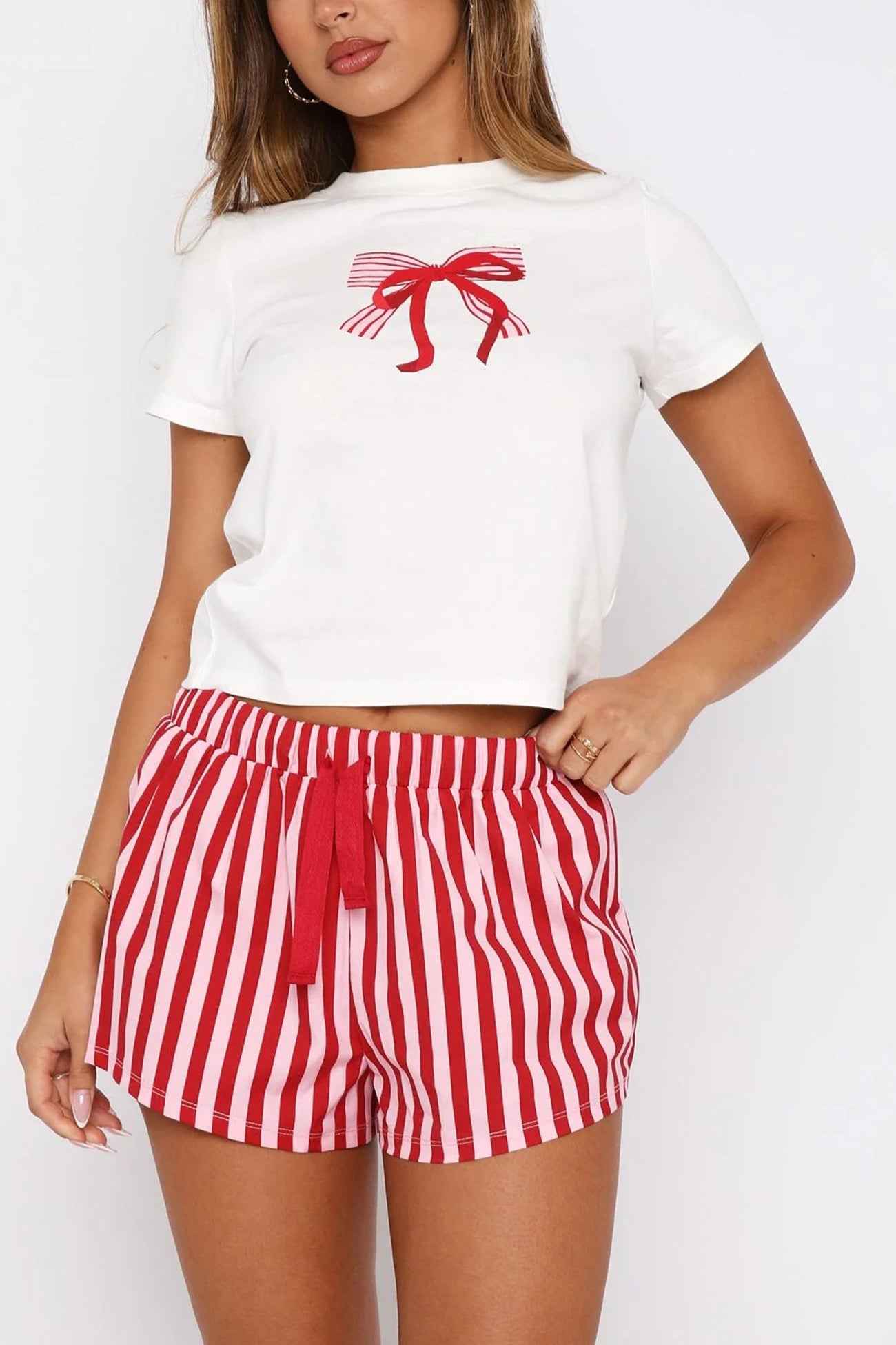 Printed Crew Neck T Shirt Shorts Set