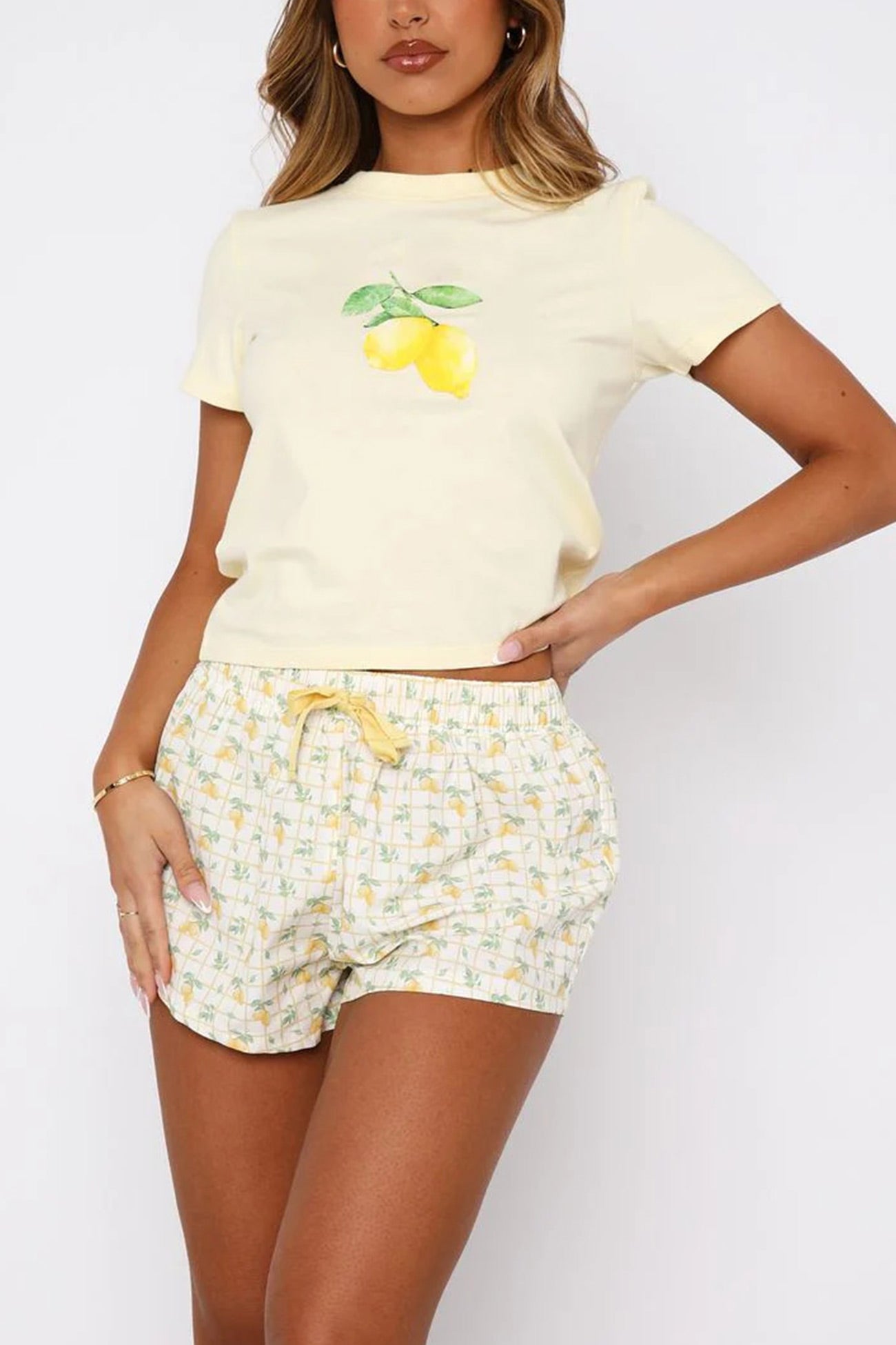Printed Crew Neck T Shirt Shorts Set