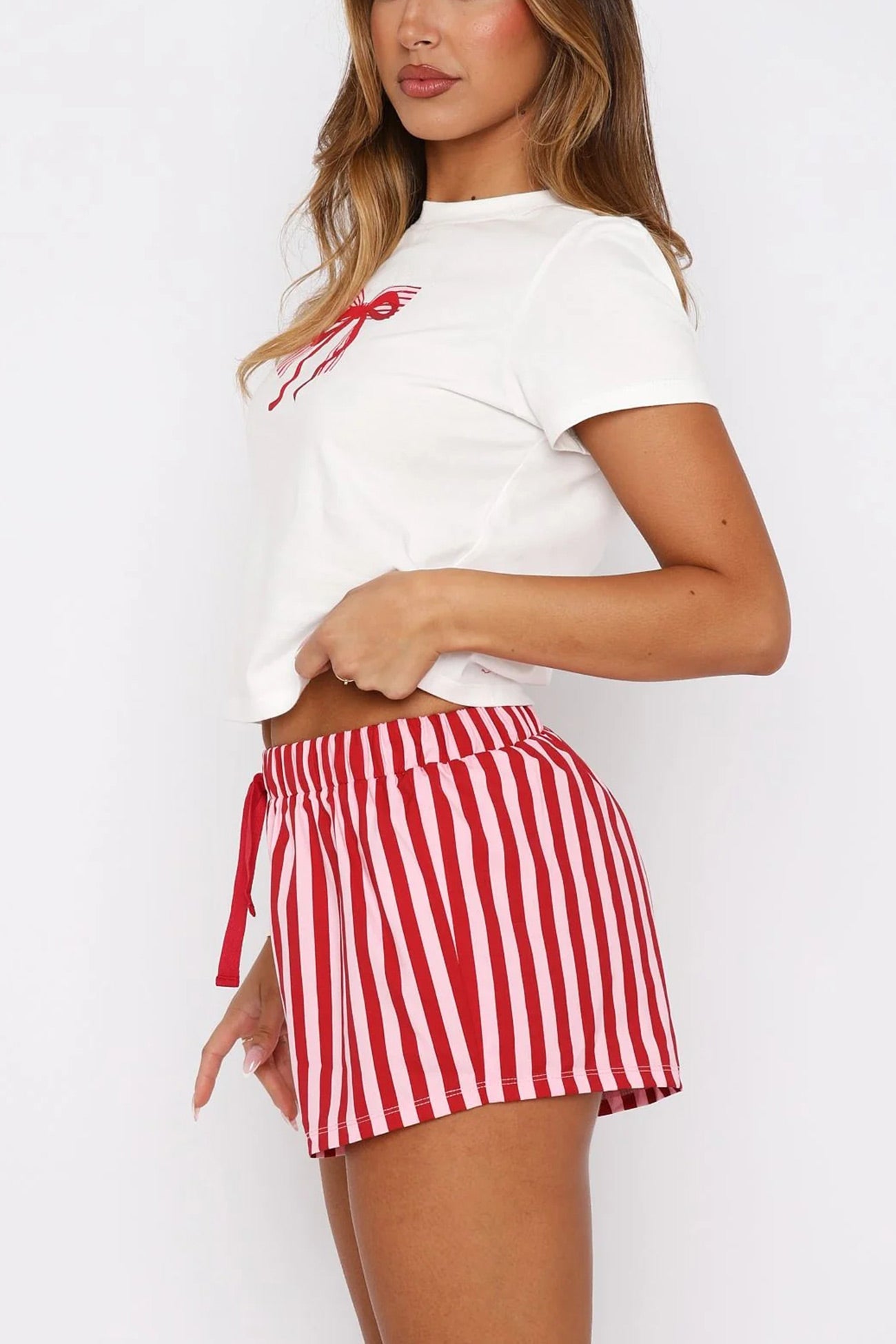 Printed Crew Neck T Shirt Shorts Set