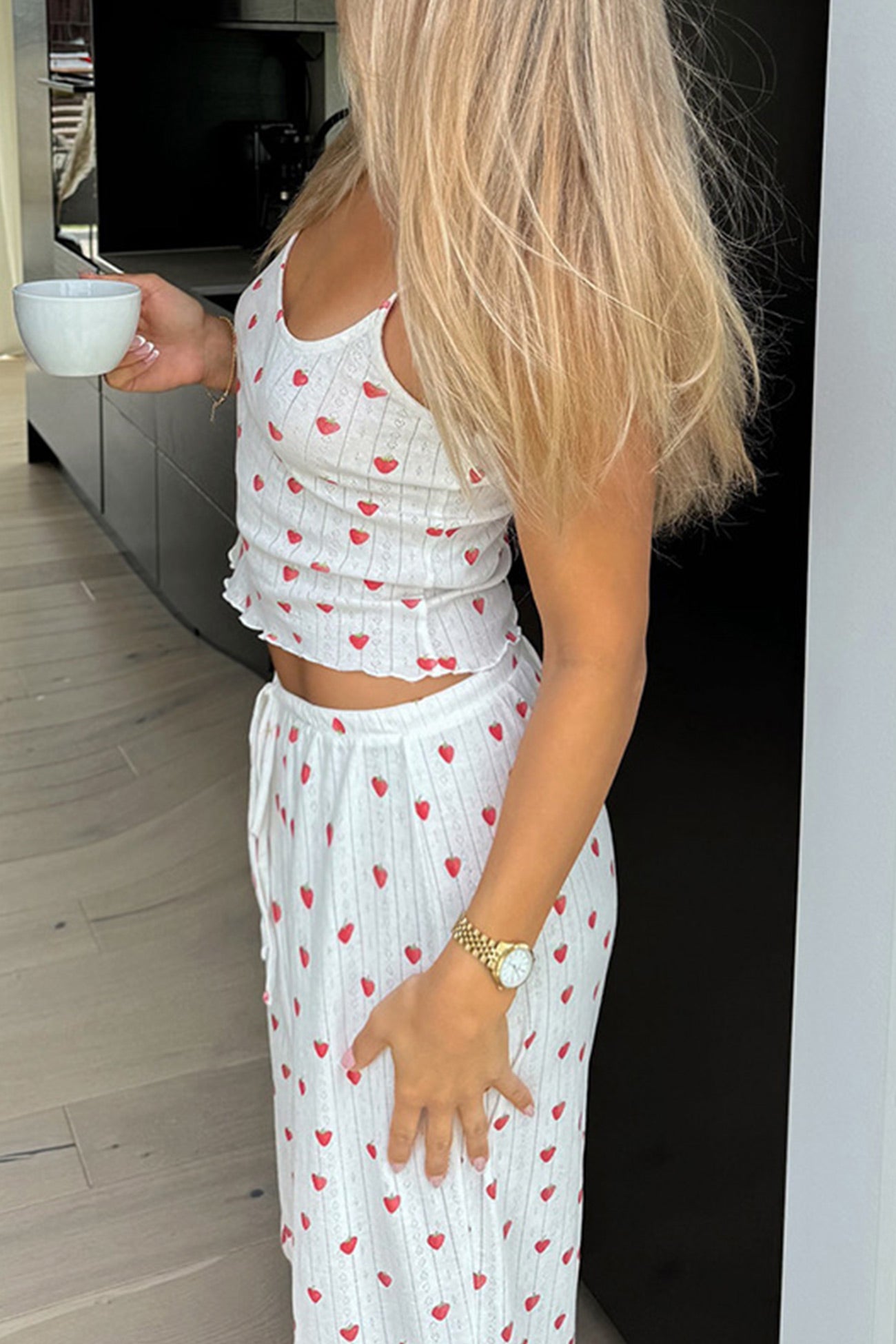 Strawberry Print Cami Vest Pants Set