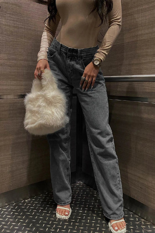 Solid High-rise Cutout Jeans