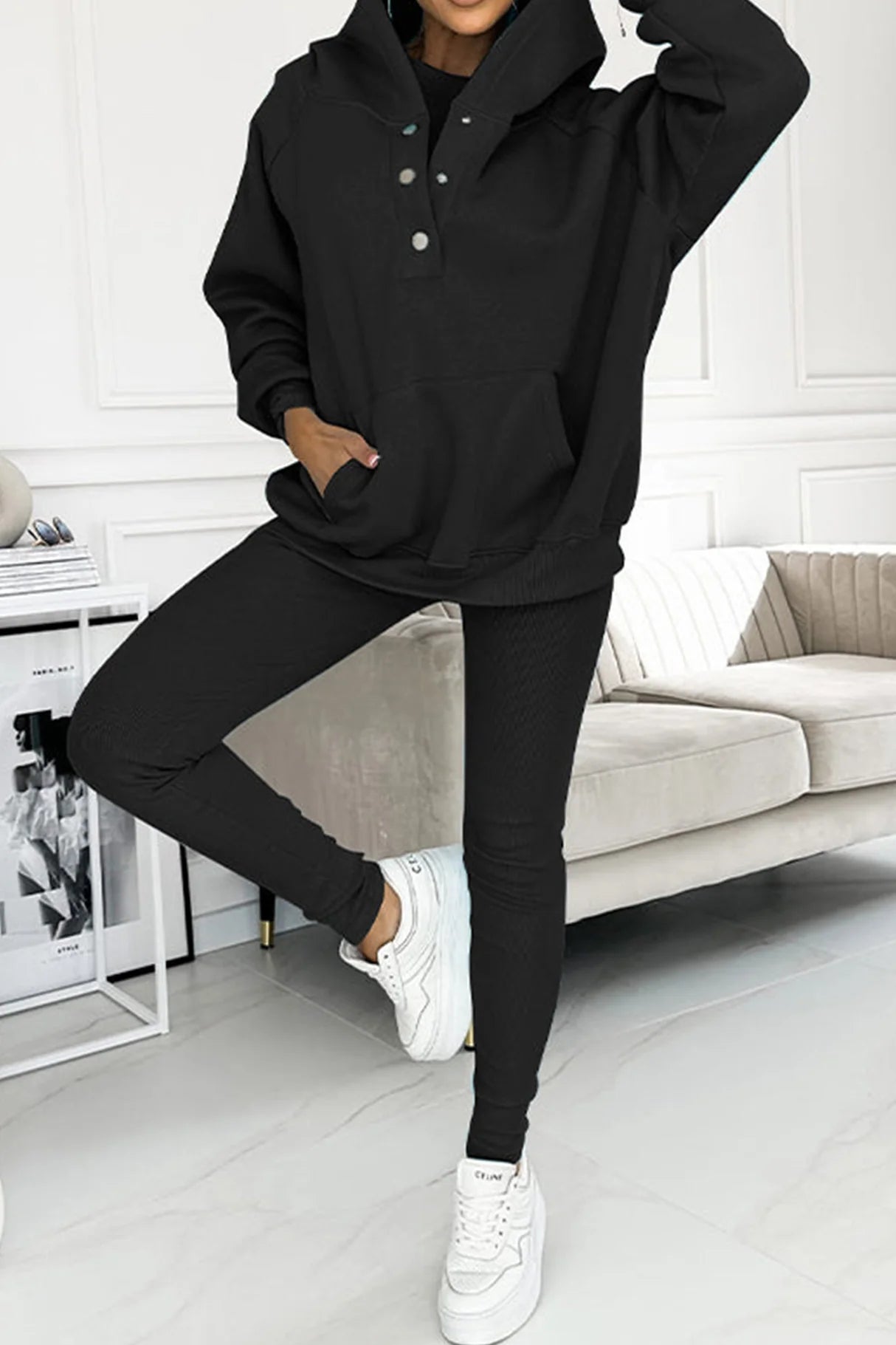 Solid Hoodie Tank Top Three-piece Pants Suits Sets