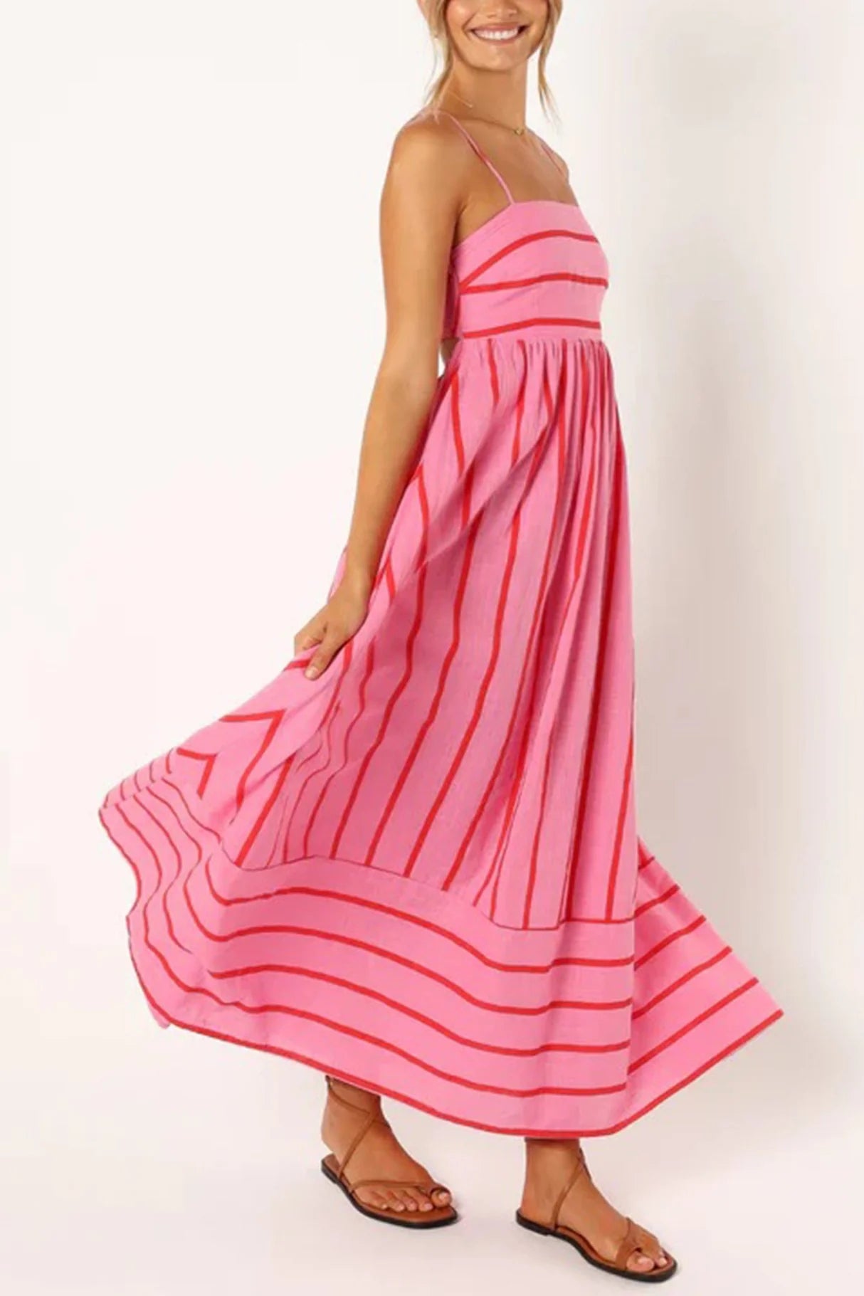 Striped Smocked Cutout Cami Dress