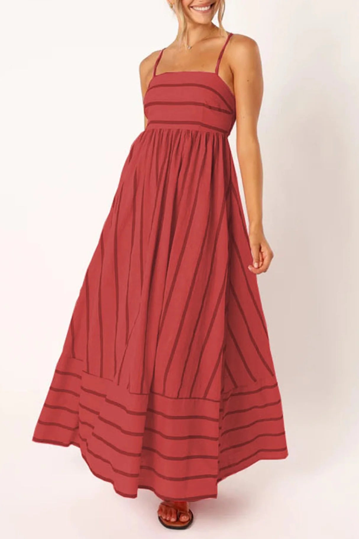 Striped Smocked Cutout Cami Dress