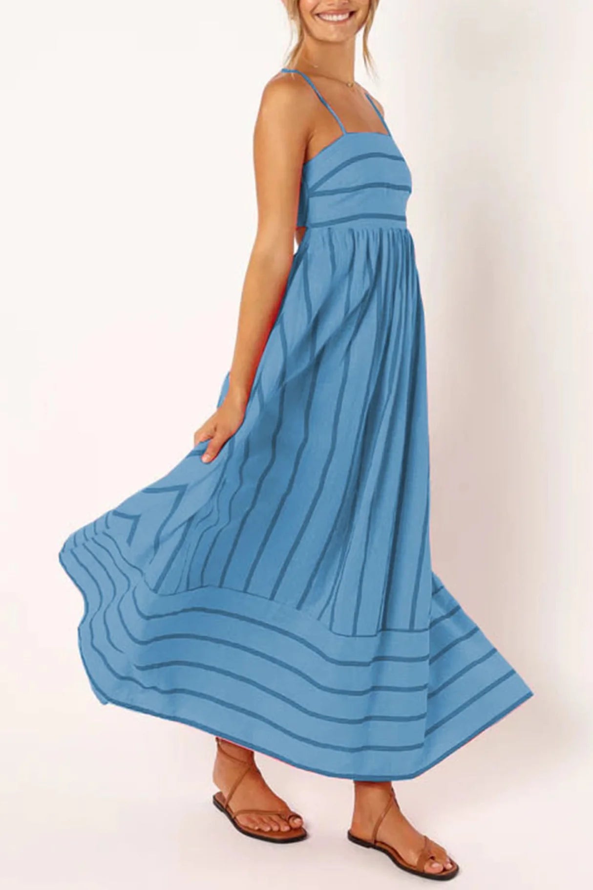 Striped Smocked Cutout Cami Dress