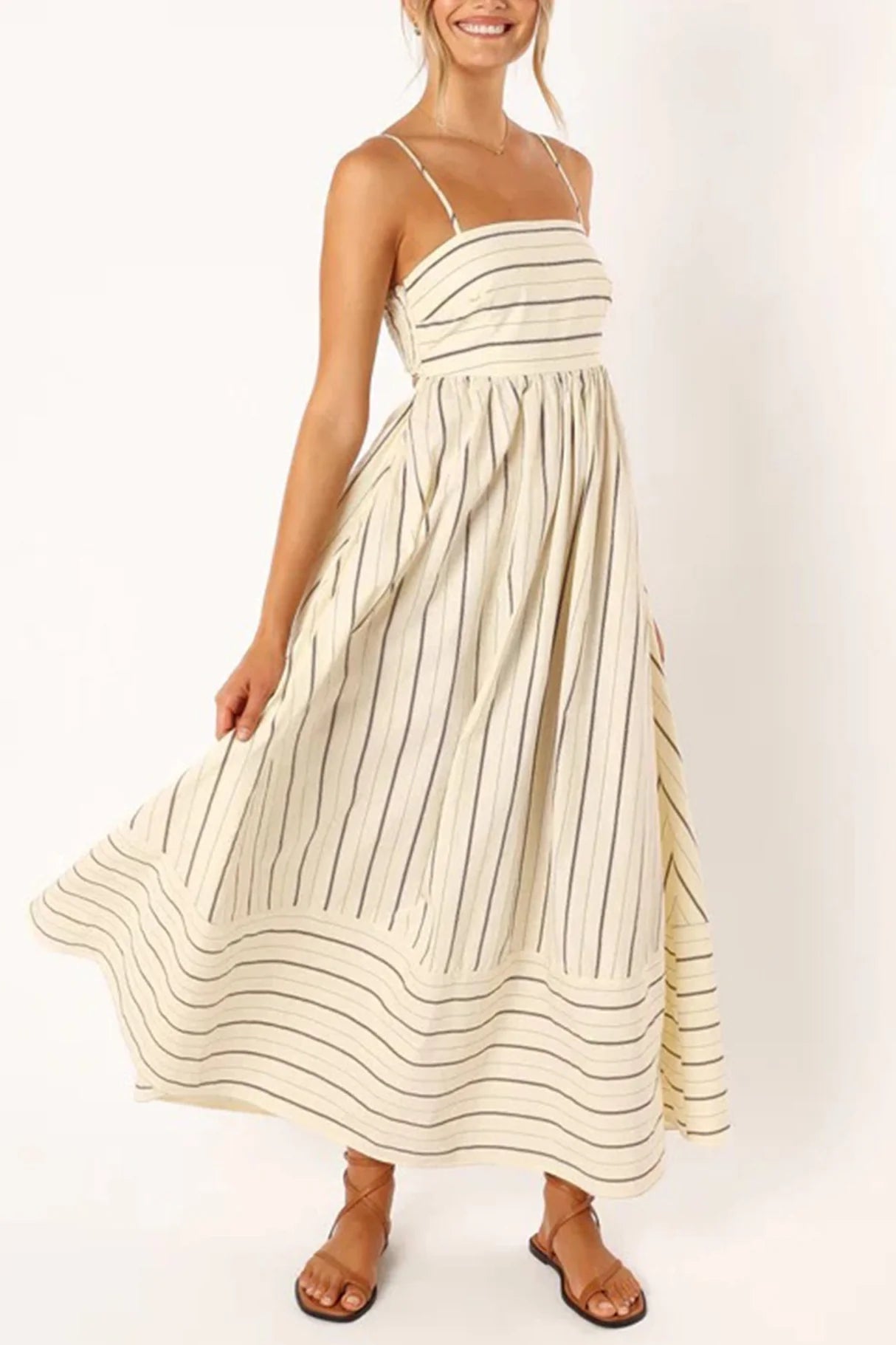 Striped Smocked Cutout Cami Dress