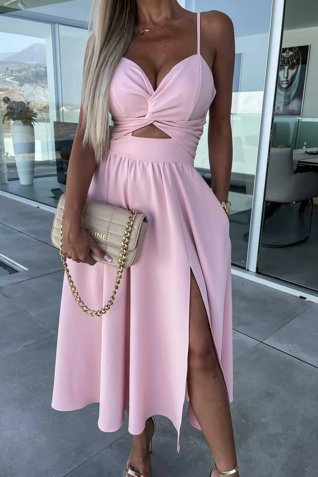Twisted Cutout Slit Cami Dresses