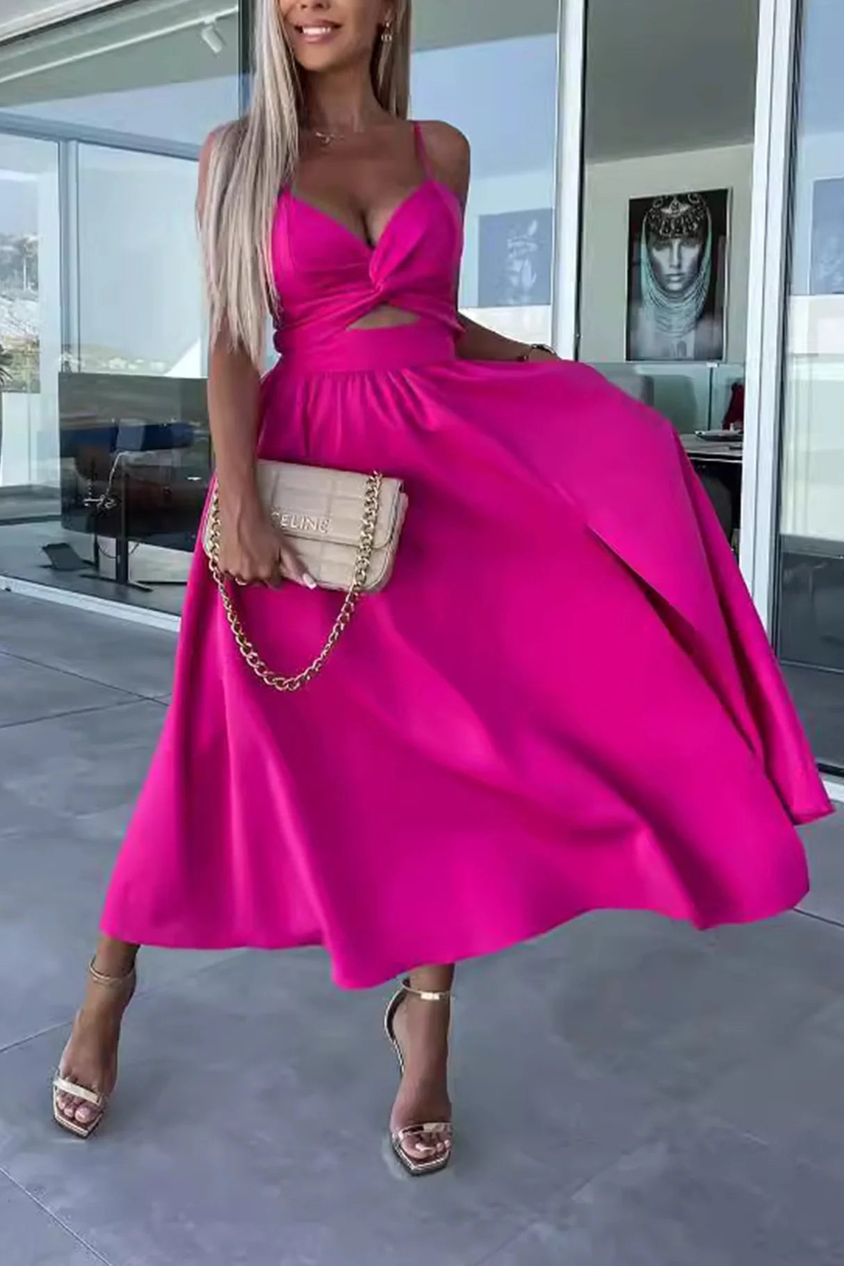 Twisted Cutout Slit Cami Dresses