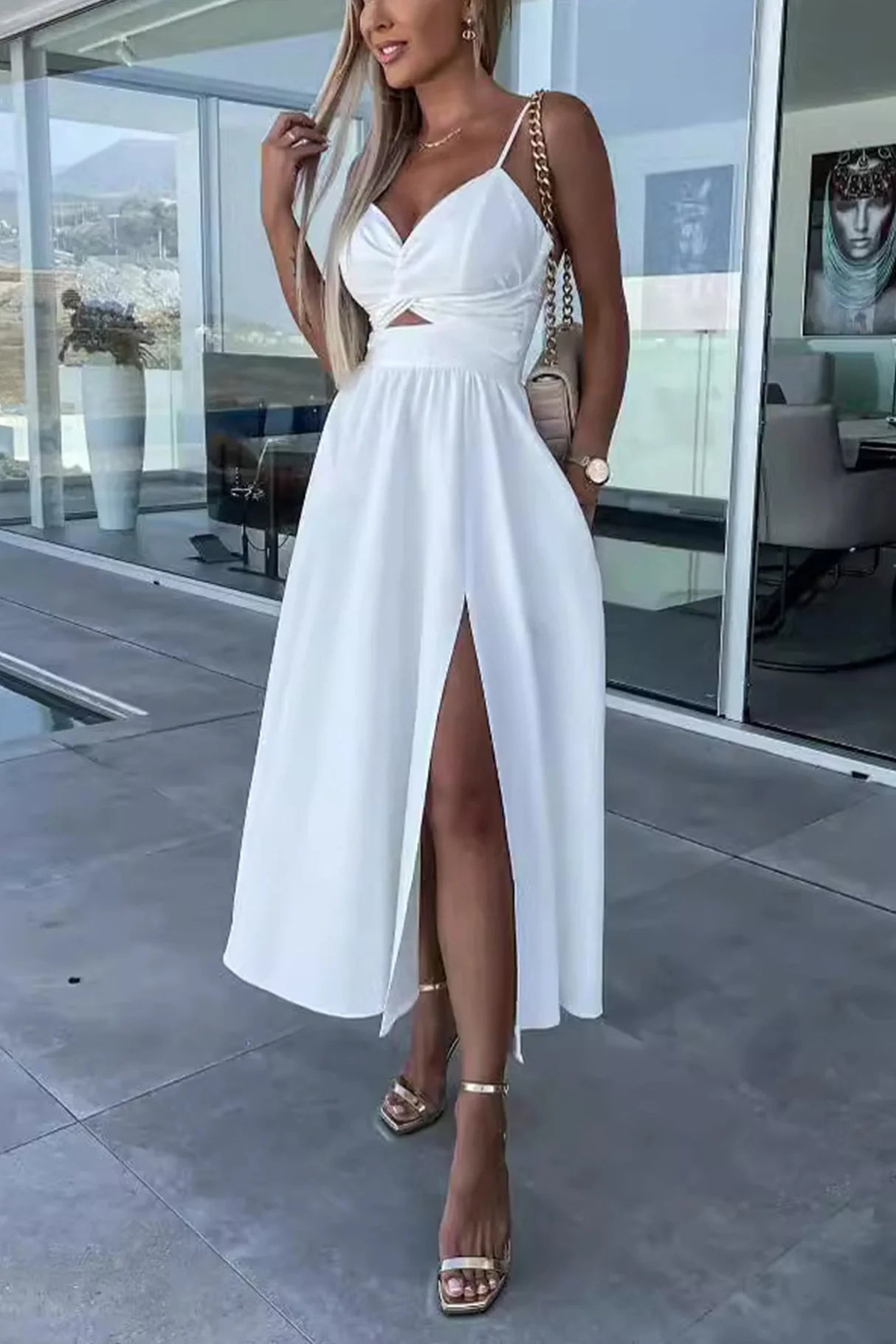 Twisted Cutout Slit Cami Dresses