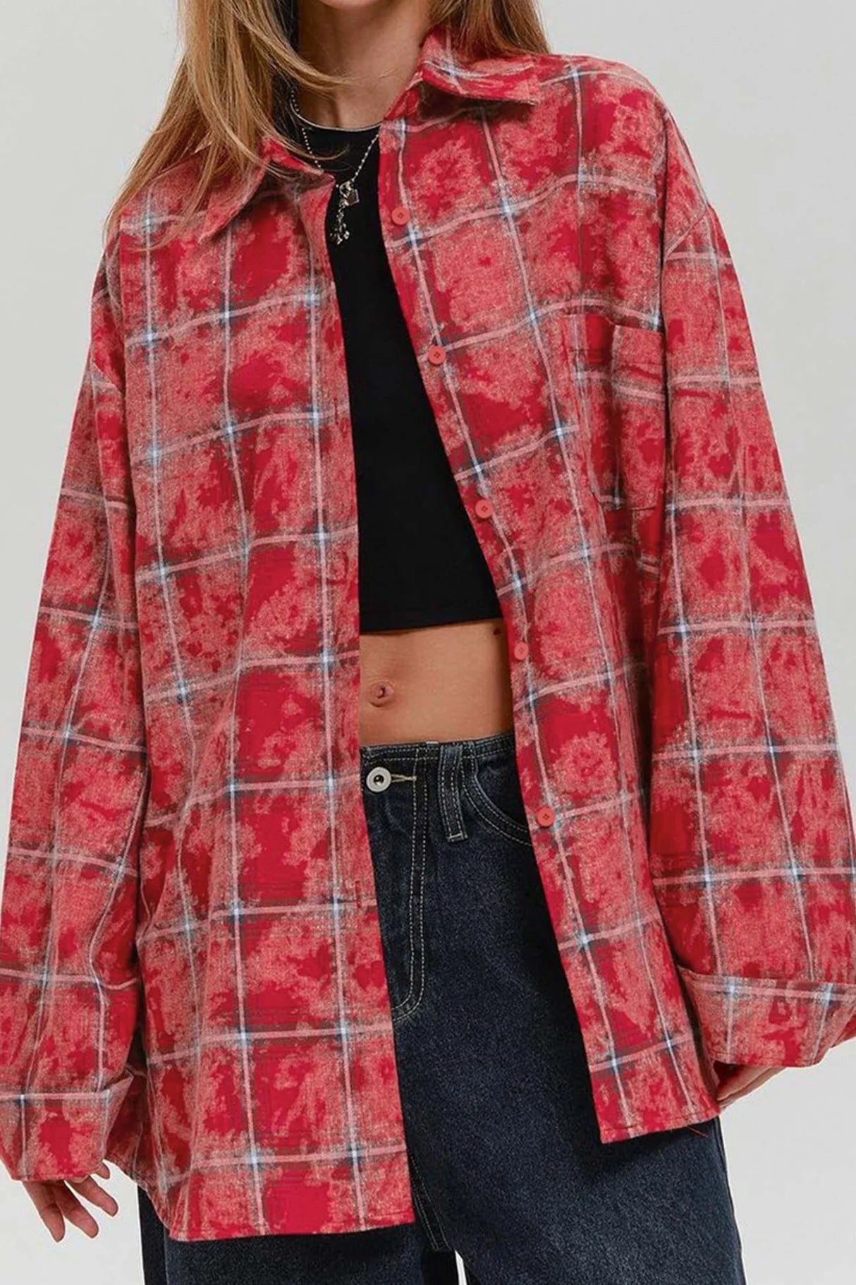 Vintage Plaid Oversized Blouses