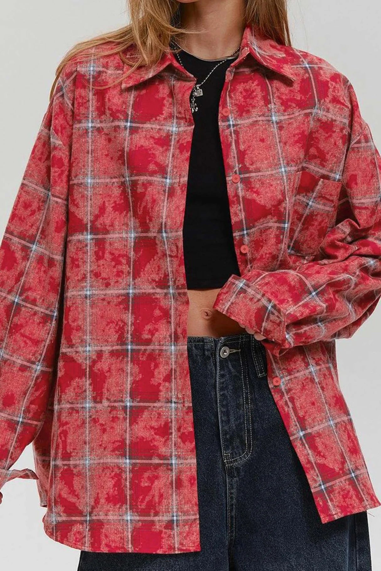Vintage Plaid Oversized Blouses