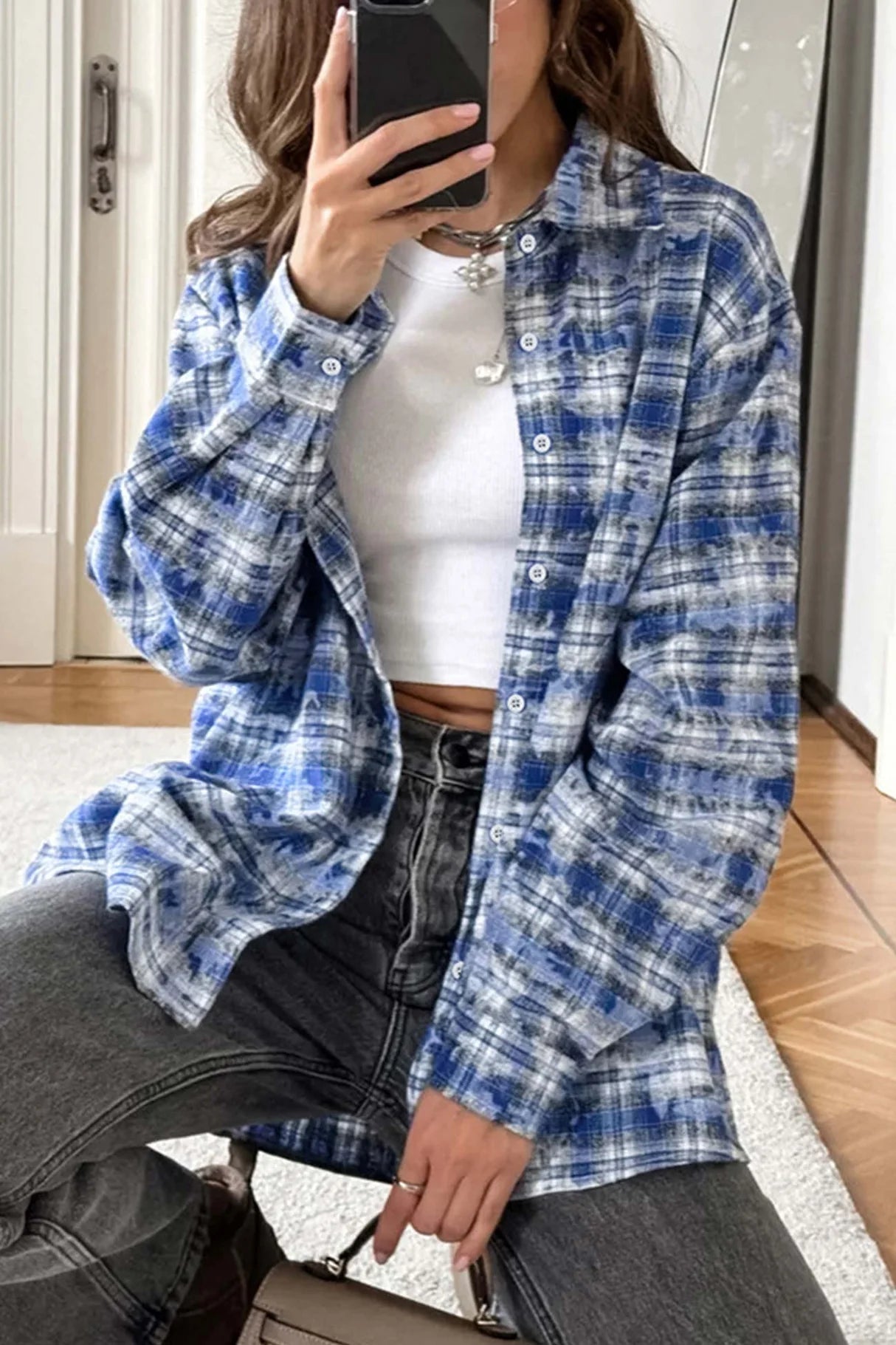Vintage Plaid Oversized Blouses