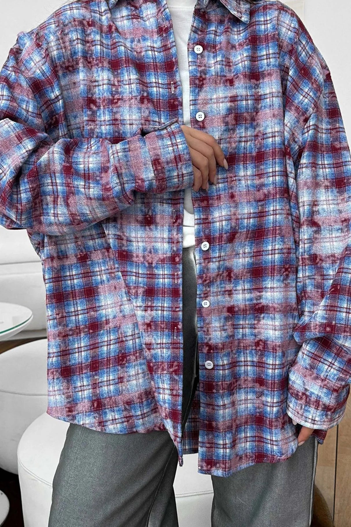 Vintage Plaid Oversized Blouses