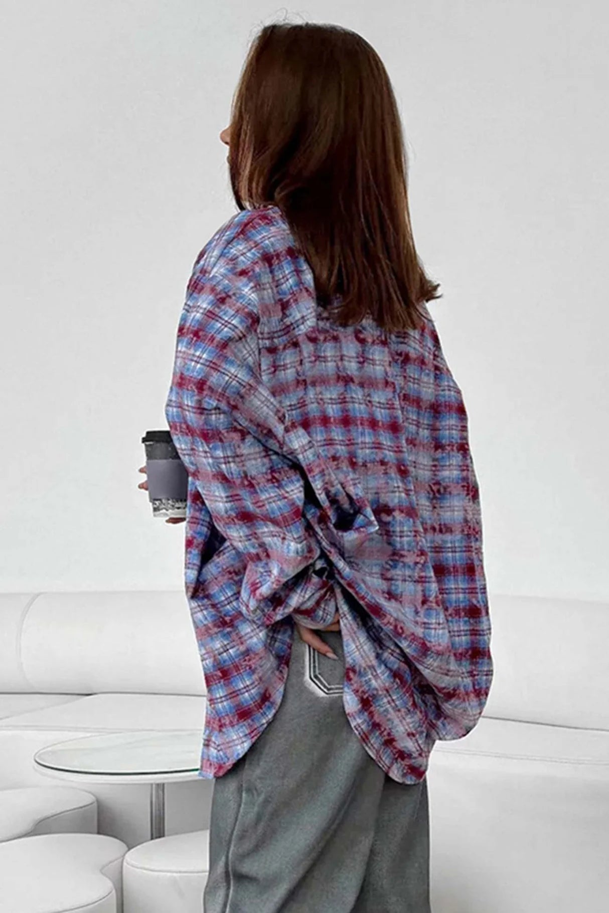 Vintage Plaid Oversized Blouses