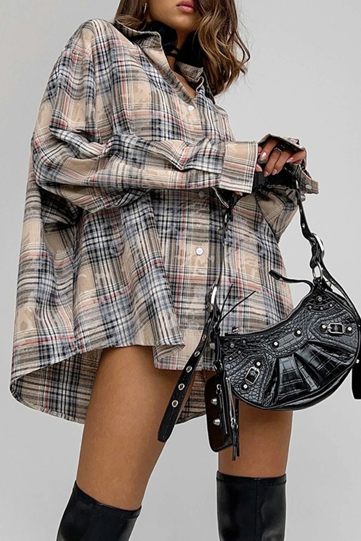 Vintage Plaid Oversized Blouses