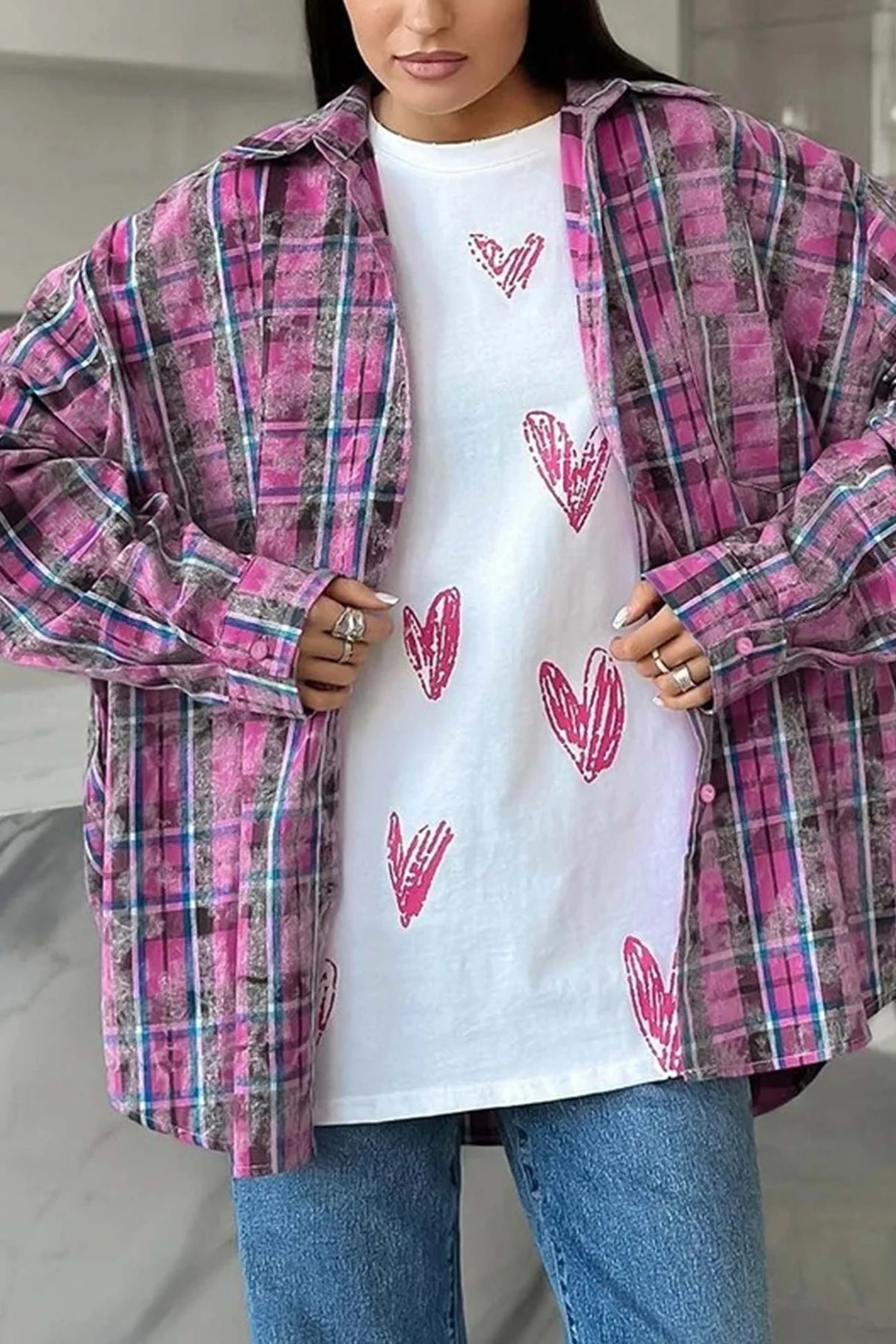 Vintage Plaid Oversized Blouses