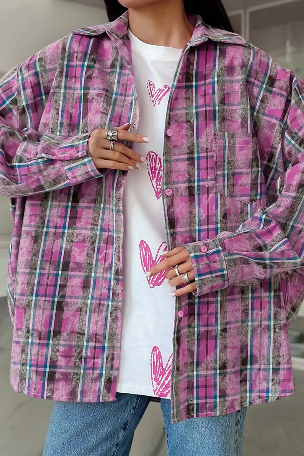 Vintage Plaid Oversized Blouses