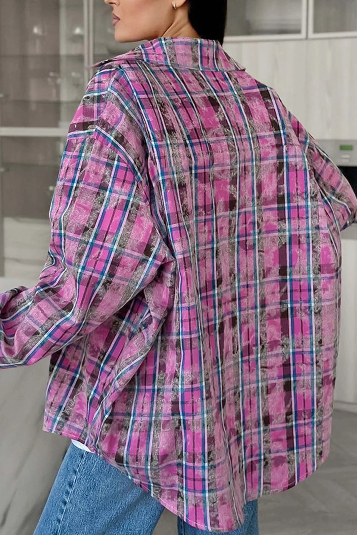 Vintage Plaid Oversized Blouses