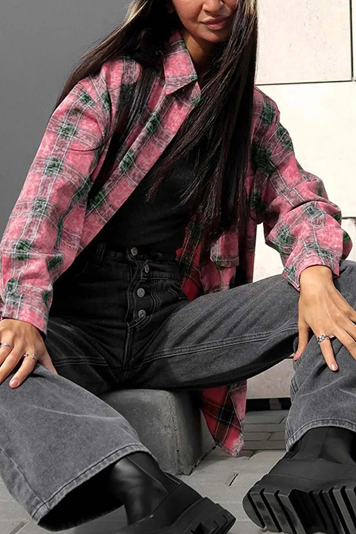 Vintage Plaid Oversized Blouses
