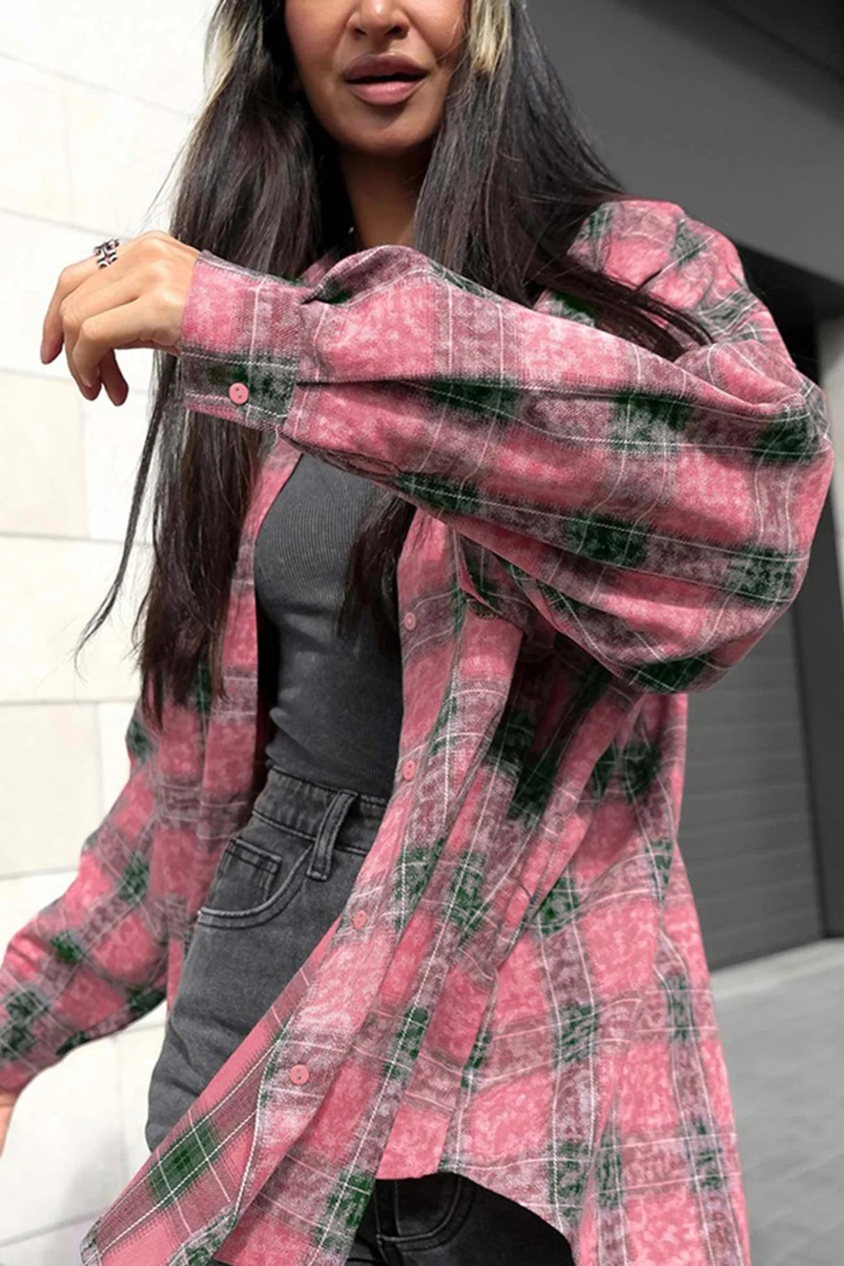 Vintage Plaid Oversized Blouses