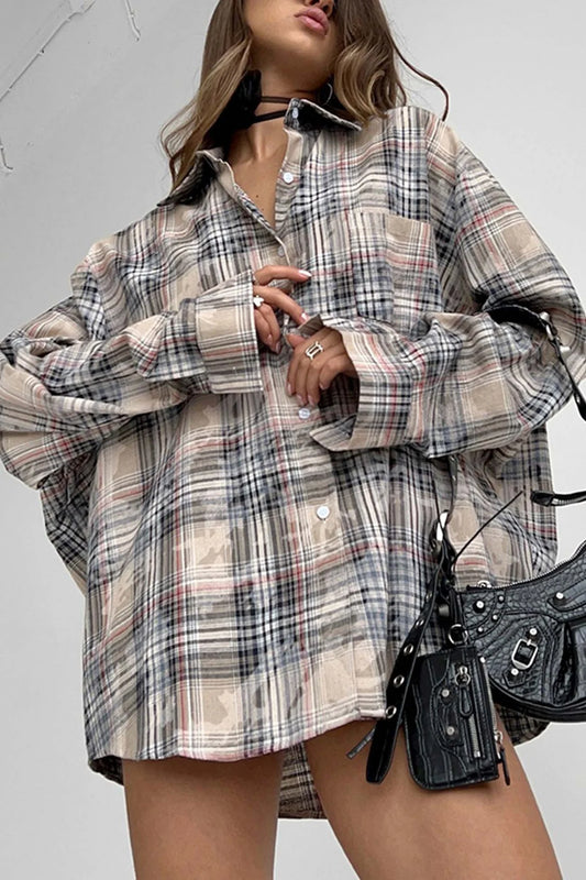 Vintage Plaid Oversized Blouses