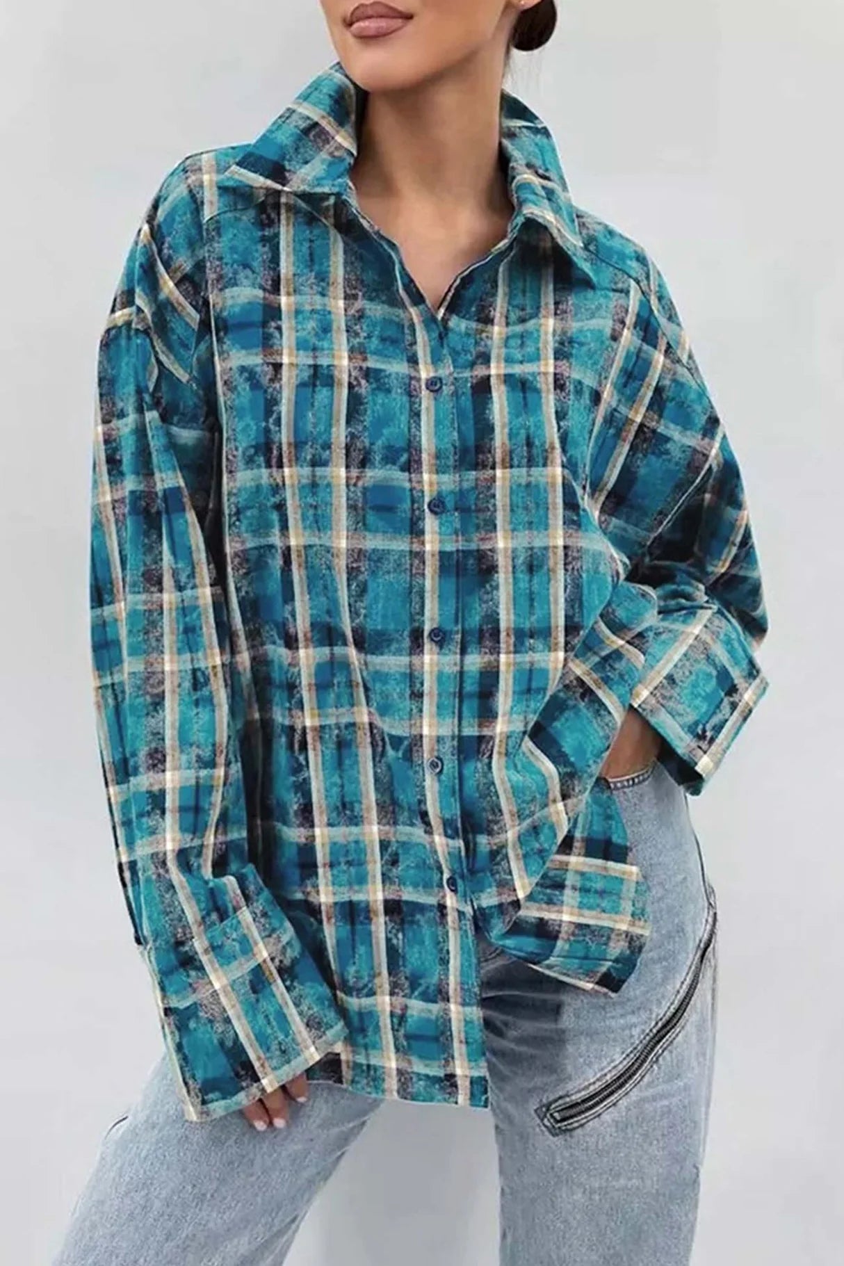 Vintage Plaid Oversized Blouses
