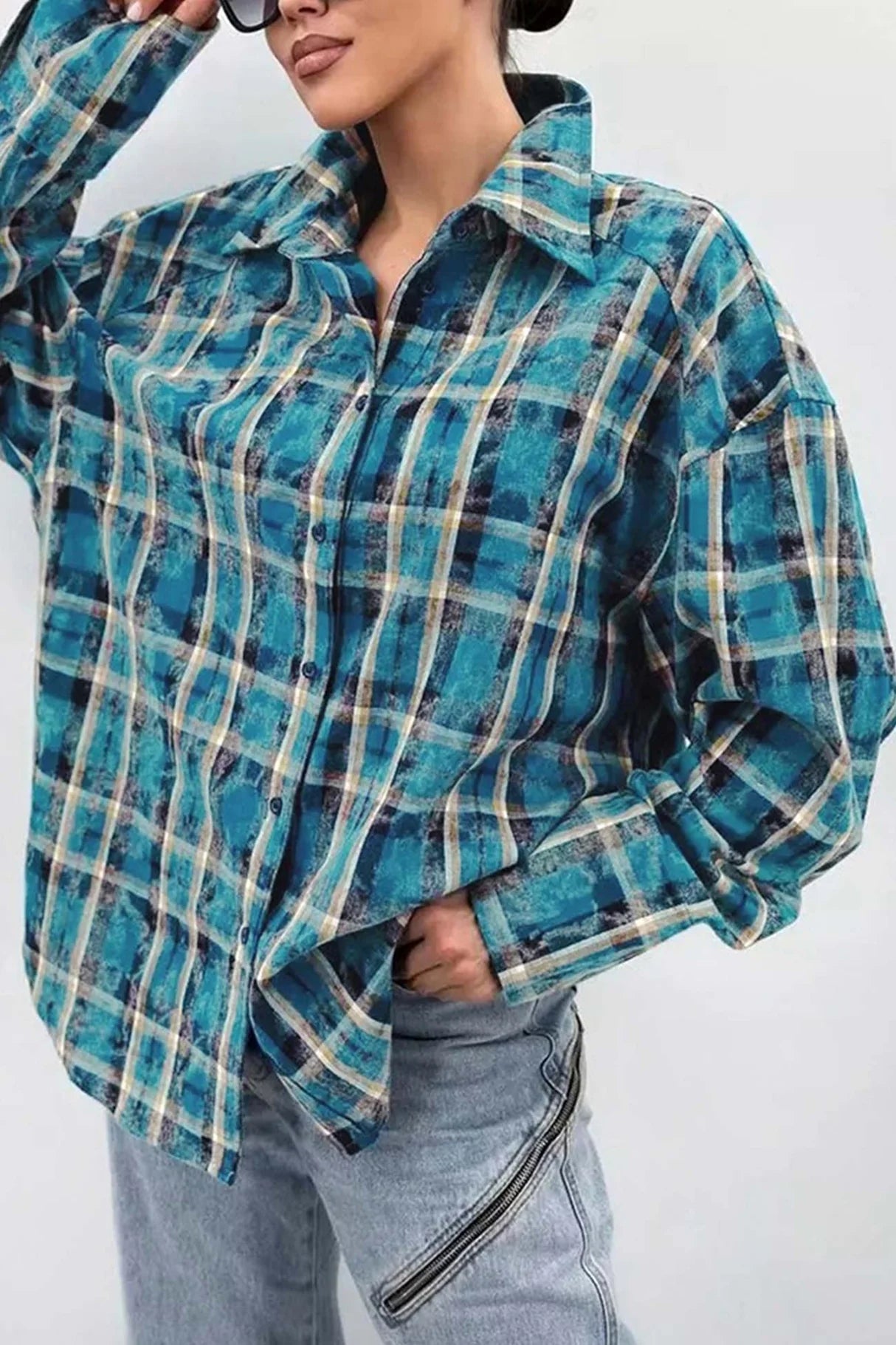 Vintage Plaid Oversized Blouses