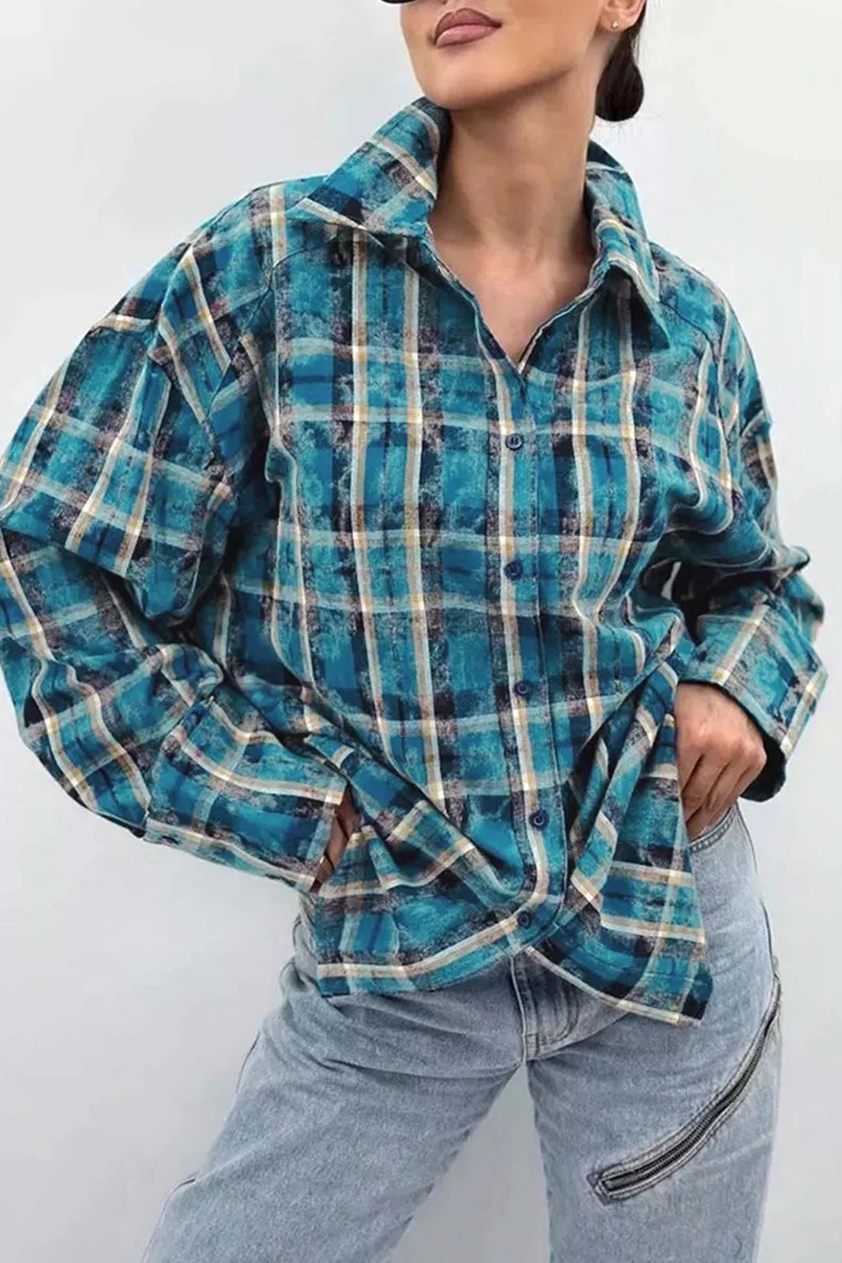 Vintage Plaid Oversized Blouses