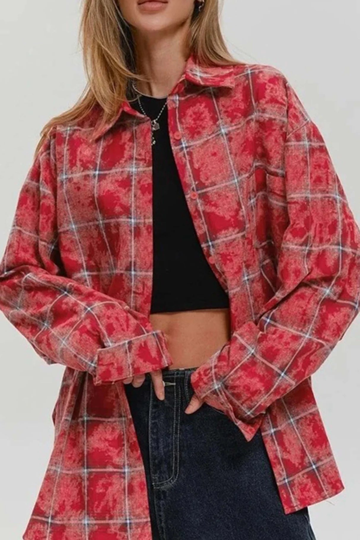 Vintage Plaid Oversized Blouses