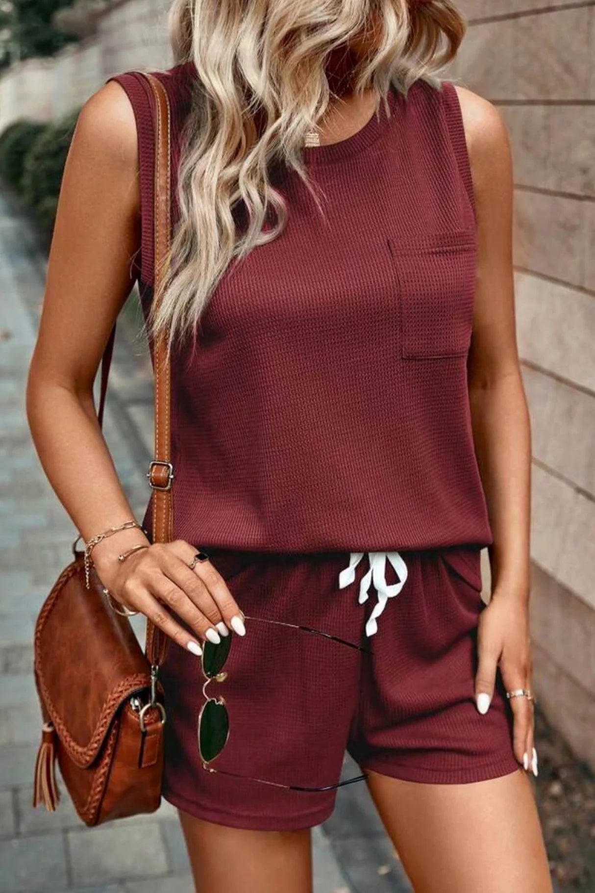 Waffle Tank Shorts Suits Sets