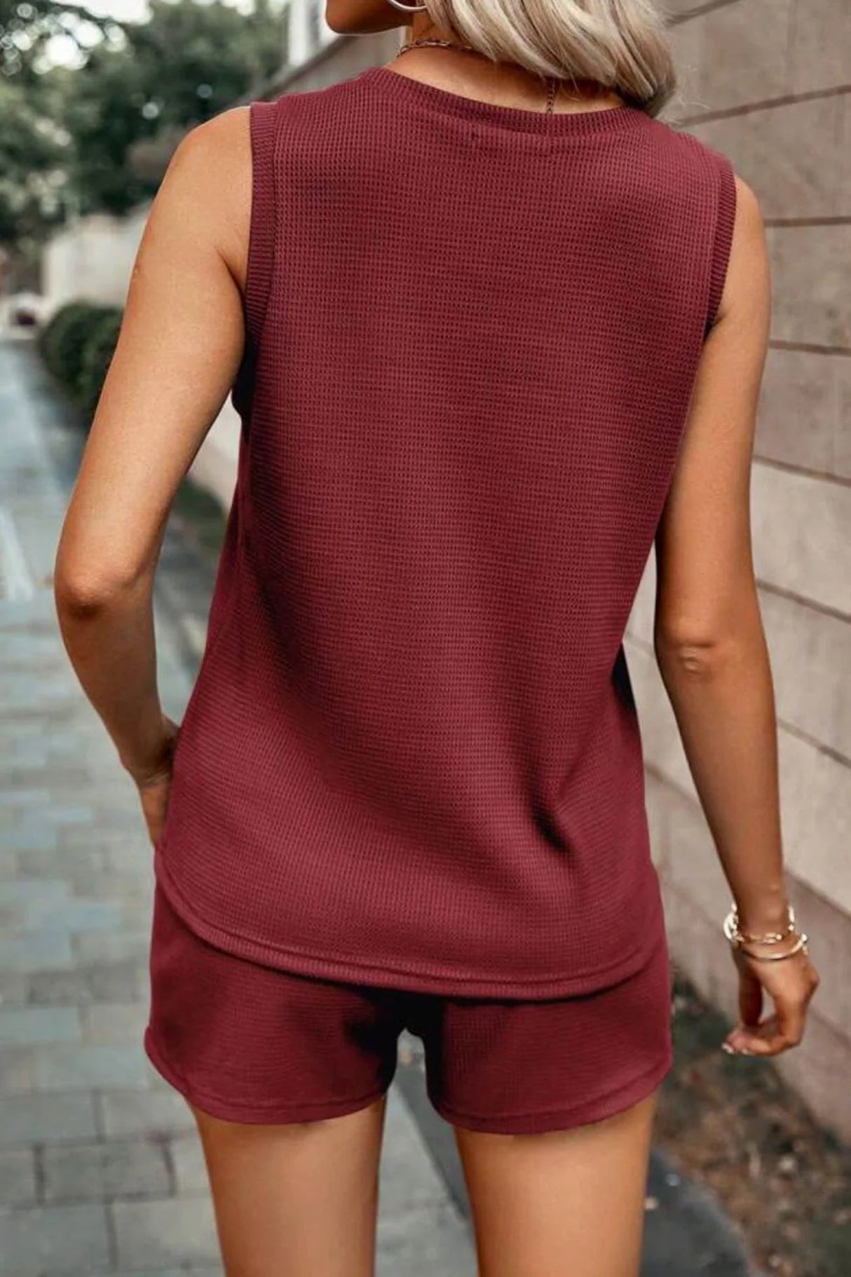 Waffle Tank Shorts Suits Sets