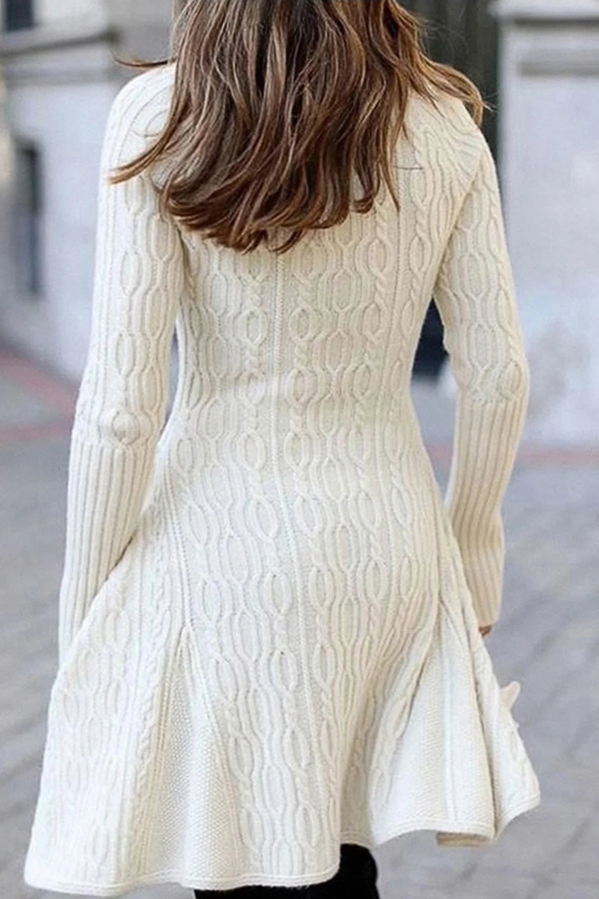 White Turtleneck Cable Knit Ruffled Mini Dresses