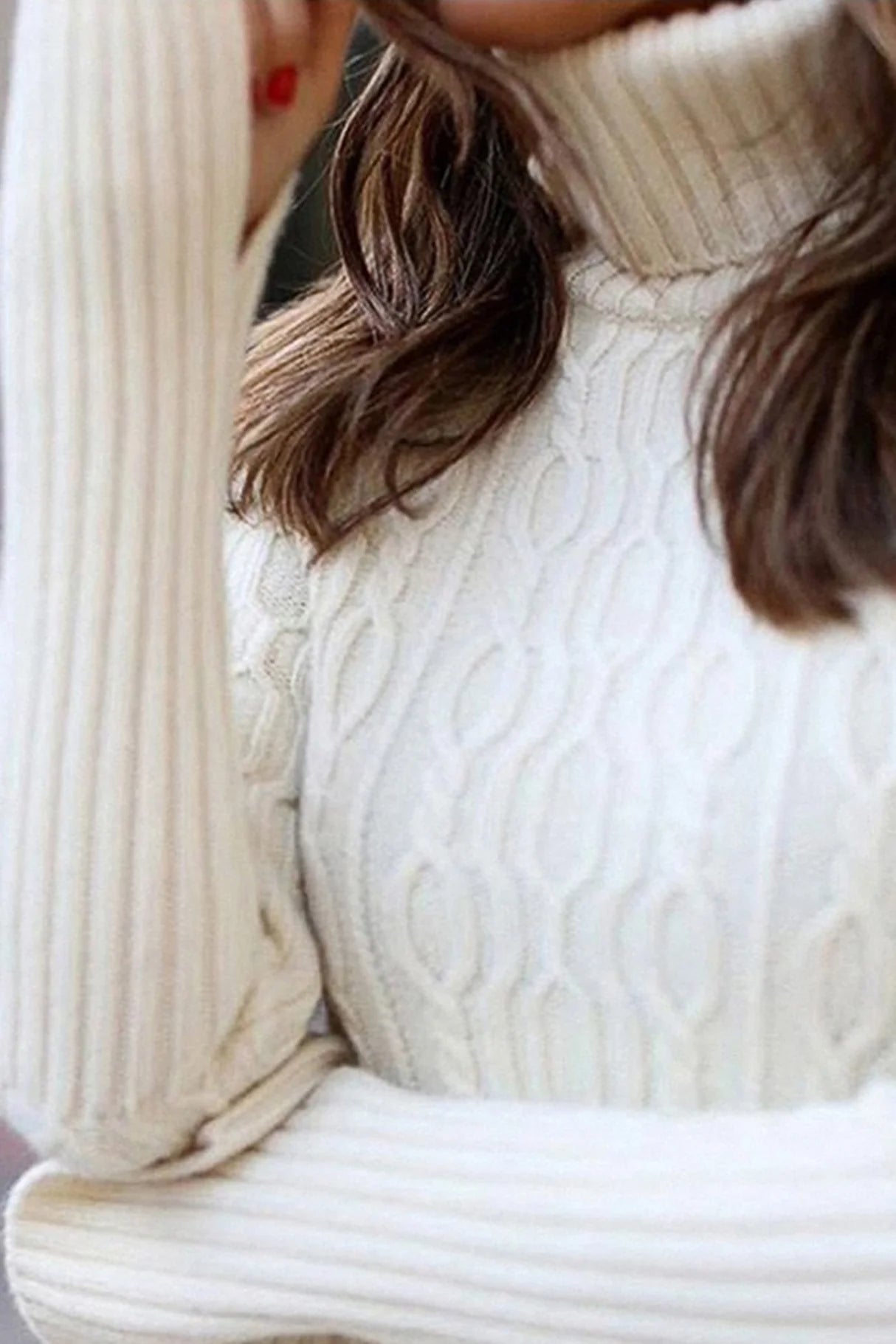White Turtleneck Cable Knit Ruffled Mini Dresses