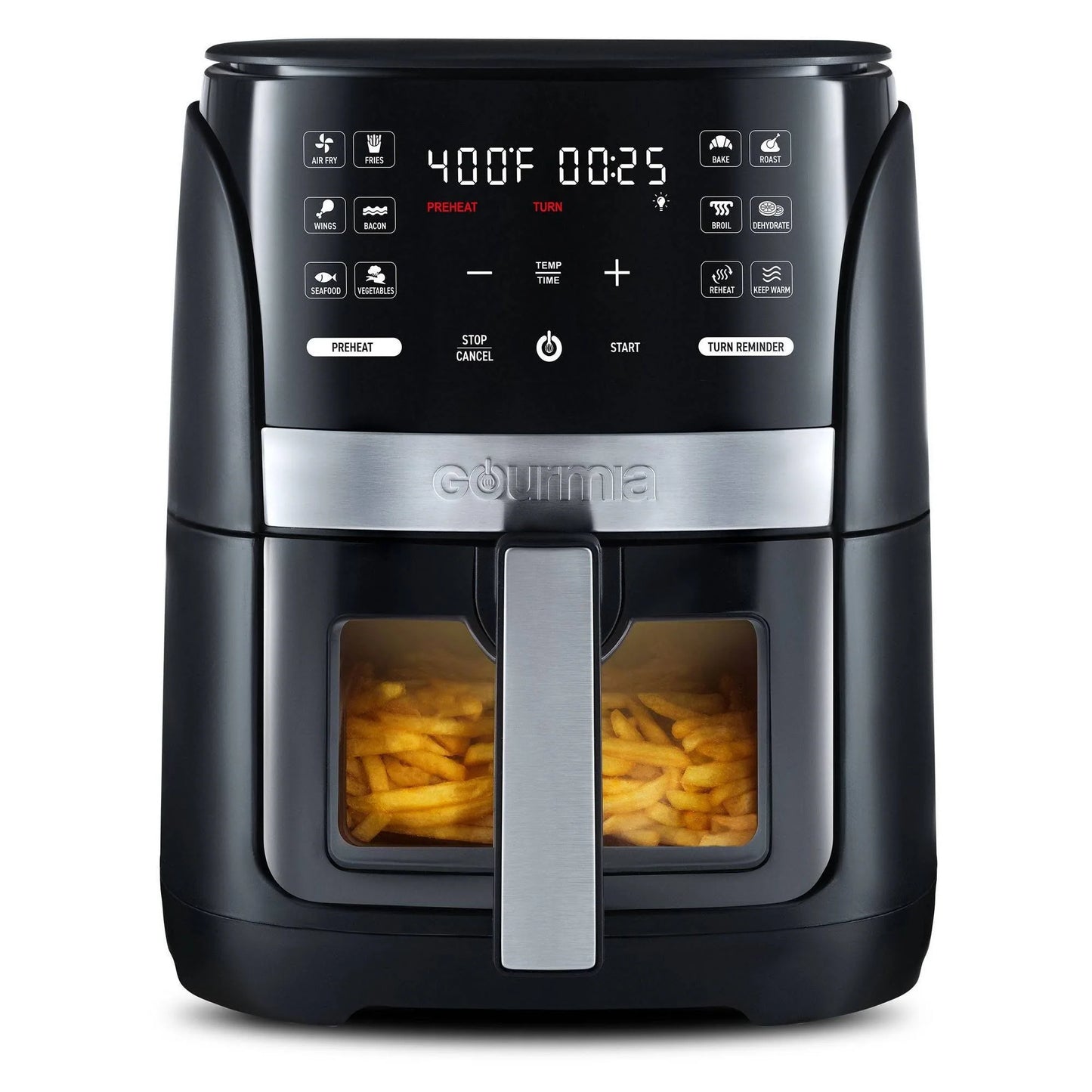 Gourmia 6-qt Digital Window Air Fryer with 12 Presets & Guided Cooking Black