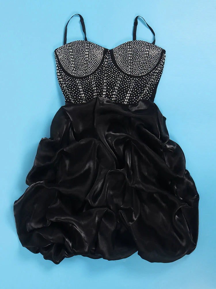 Rhinestone Mesh Ruffle Dress