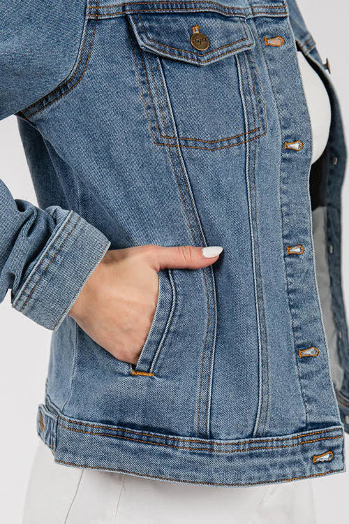 Women's Classic Denim Jacket - Button Front Trucker Style, Regular Fit
