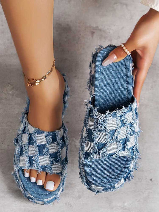 Checkerboard Denim Sandals