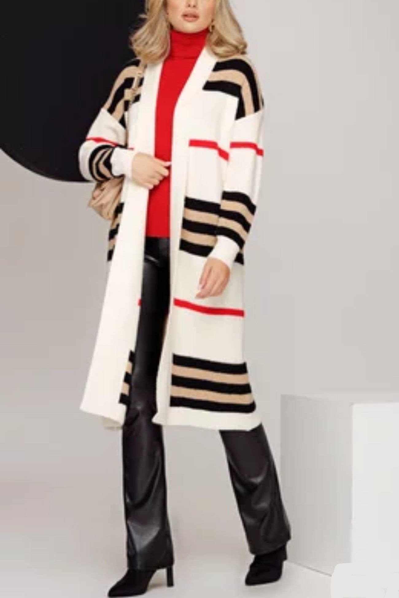 Contrast Striped Open Front Cardigan