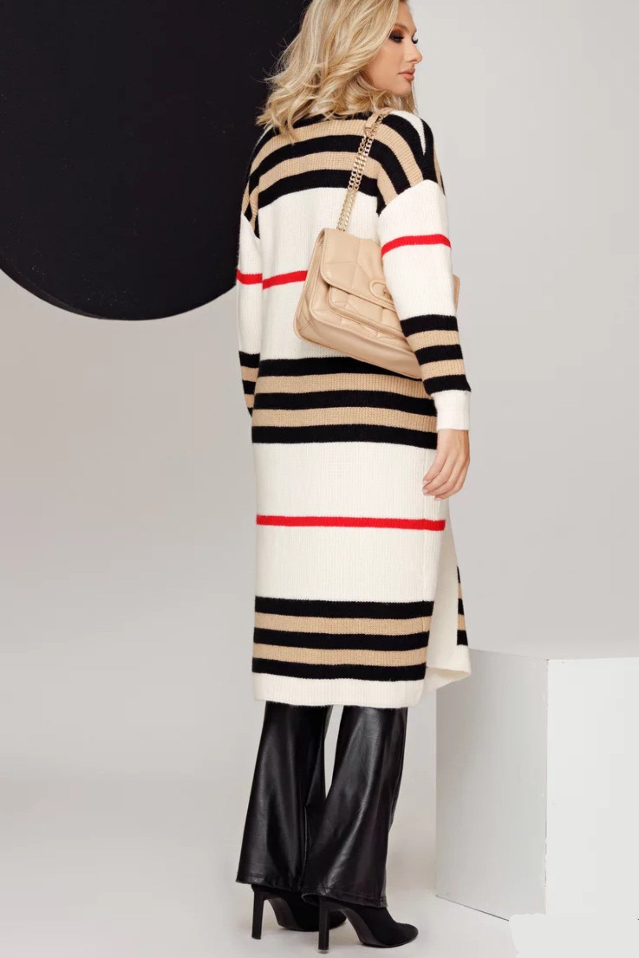 Contrast Striped Open Front Cardigan
