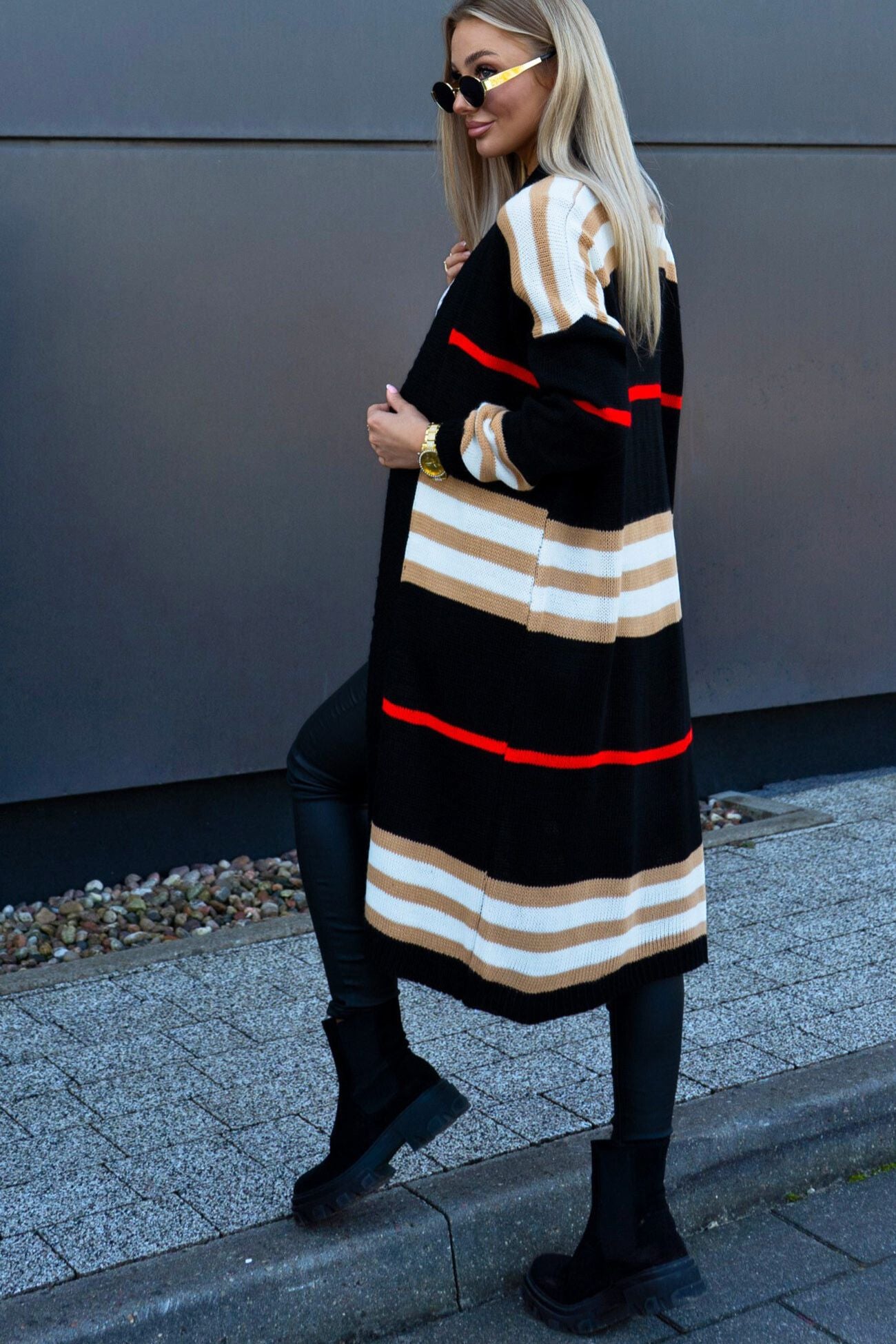 Contrast Striped Open Front Cardigan