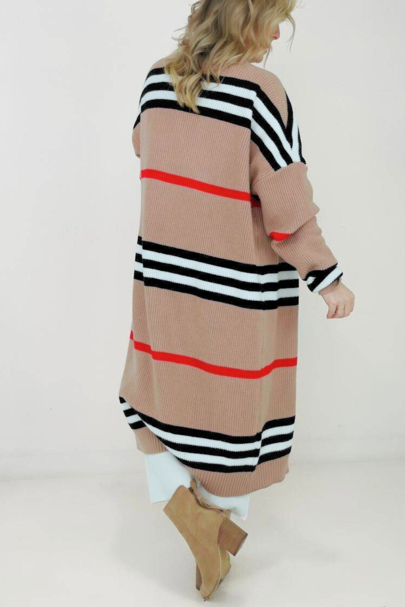Contrast Striped Open Front Cardigan